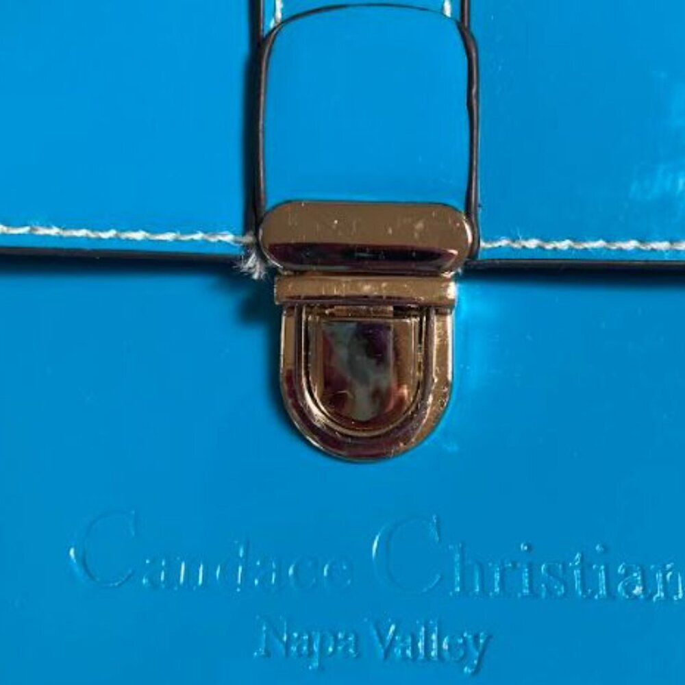 Vintage Candace Christian Napa Valley Patent Leather Large Turquois Tote EUC - Picture 9 of 14